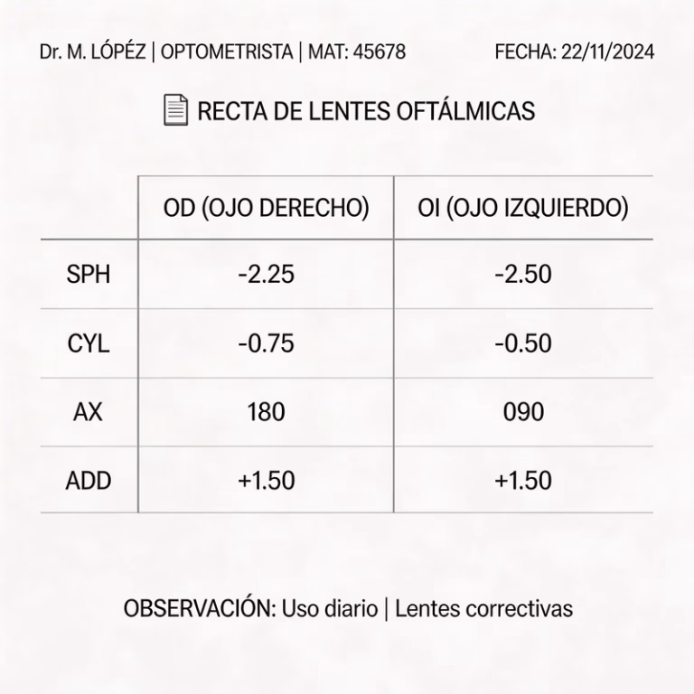 Cómo leer la receta de tu oftalmólogo